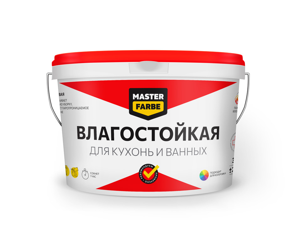 Краска MASTERFARBE влагостойкая для кухонь и ванных супербелая 3 кг