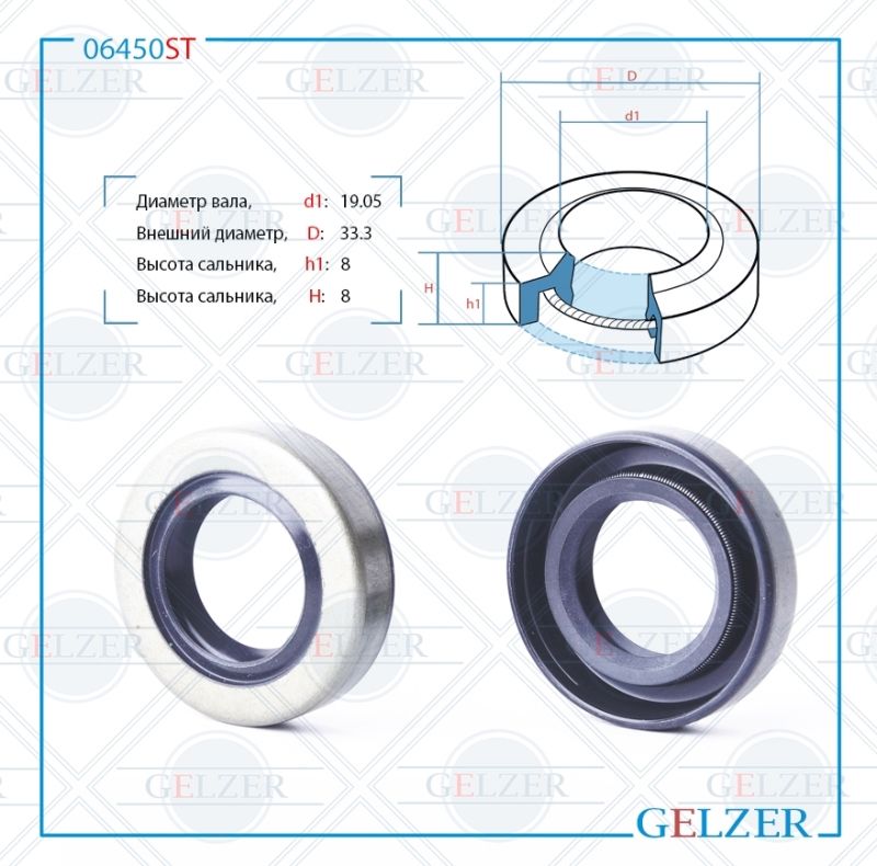 

Сальник рулевой рейки GELZER 19.05*33.3*8 (1PMA) 06450ST, 06450ST