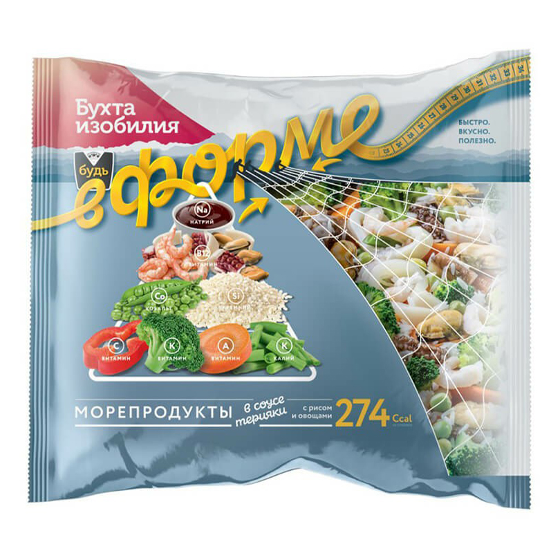 

Морепродукты Бухта изобилия с рисом и овощами в соусе терияки замороженные 350 г