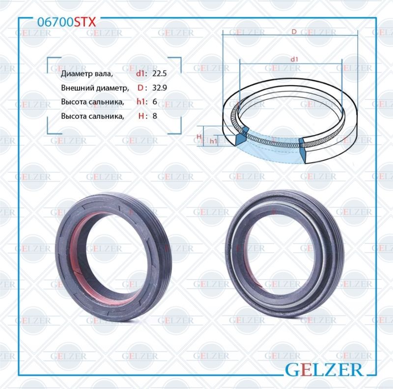 

Сальник рулевой рейки GELZER 22.5*32.9*6/8 (4V2) 06700STX, 06700STX