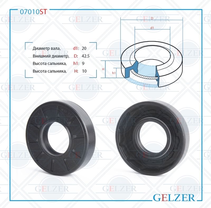

Сальник рулевой рейки GELZER 20*42.5*9/10 (1PM) 07010ST, 07010ST