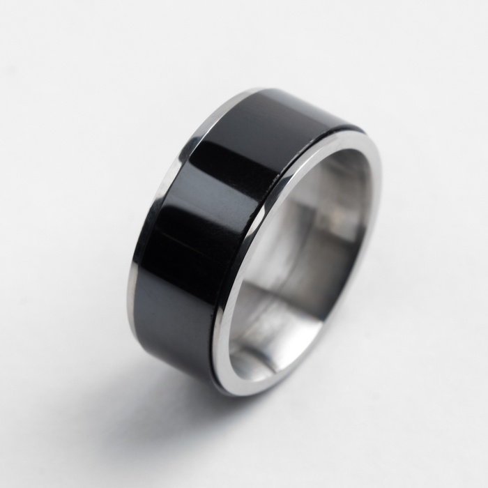 Кольцо Вайд, 1 см, цвет черный в серебре, 17 размер