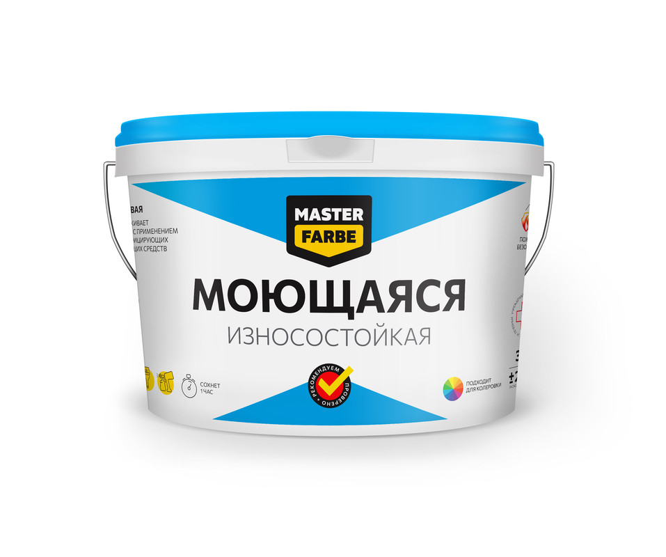 

Краска MASTERFARBE моющаяся, износостойкая, для стен и потолков, 3 кг, Белый