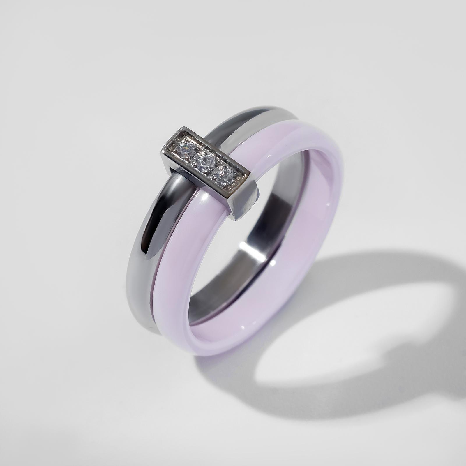 Кольцо Vel Vett Дуэт, цвет бело-розовый в серебре, 16 размер