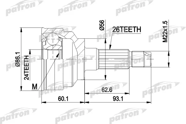 

ШРУС наружн к-кт [A:26, B:24, D:86.1] MAZDA: 323F 94- PATRON PCV3025