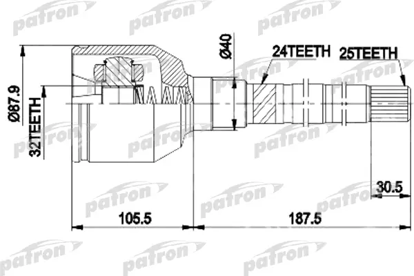 

ШРУС внутр прав к-кт 25x28x32 CHRYSLER: VOYAGER 91-95 PATRON PCV9938