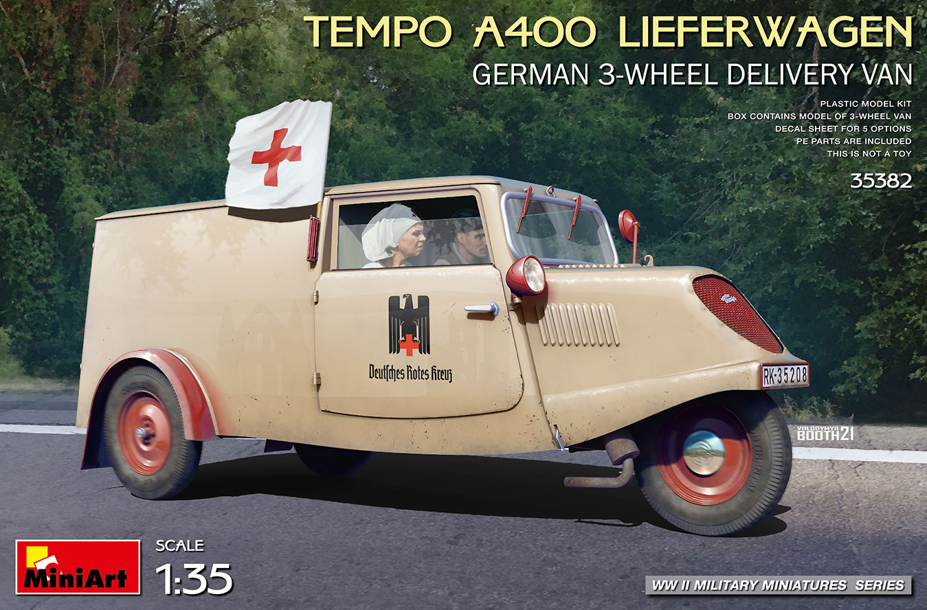 

Сборная модель MiniArt 1/35 Немецкий трехколесный фургон Tempo A400 Lieferwagen 35382