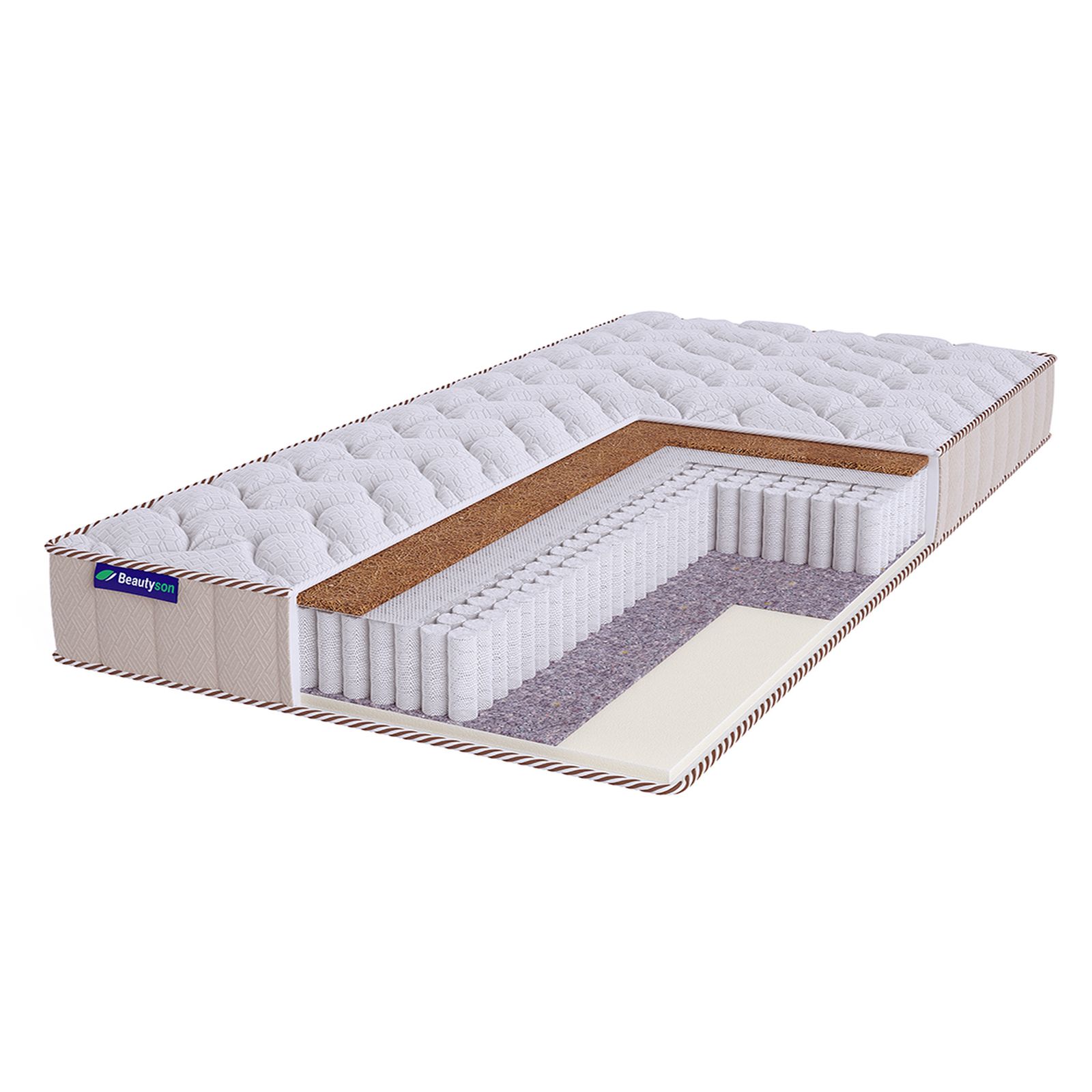 

Матрас BeautySon Roll Spring Foam Cocos 1 S1200 Lux бесклеевой 135x190x17, Белый;бежевый, Roll Spring Foam Cocos 1 S1200 Lux