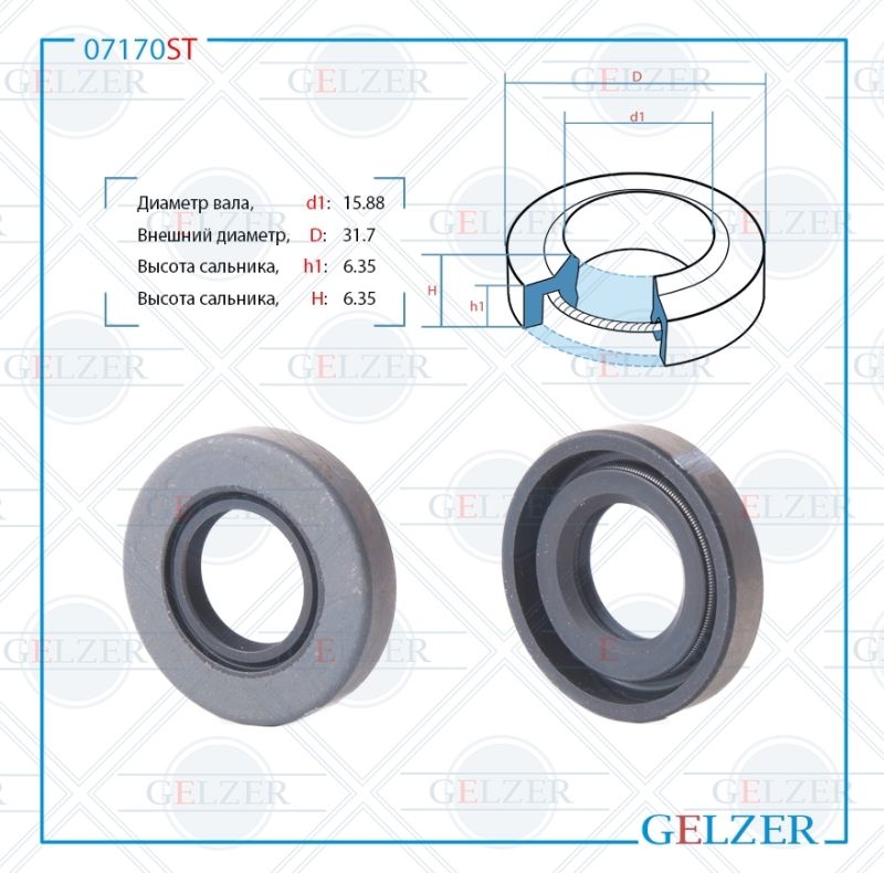

Сальник рулевой рейки GELZER 15.88*31.7*6.35 (1PMA) 07170ST, 07170ST