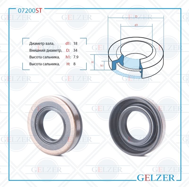 

Сальник рулевой рейки GELZER 18*34*7.9/8 (1PMA) 07200ST, 07200ST