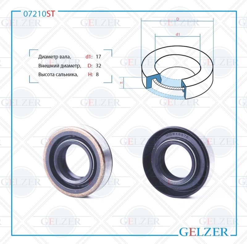 

Сальник рулевой рейки GELZER 17*32*8 (0AM2) 07210ST, 07210ST
