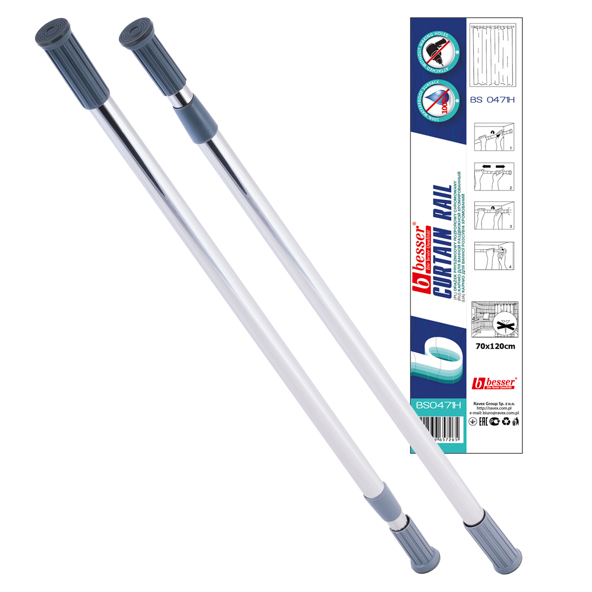 Карниз для ванной телескопический Besser BS 0471H хром 70-120 см