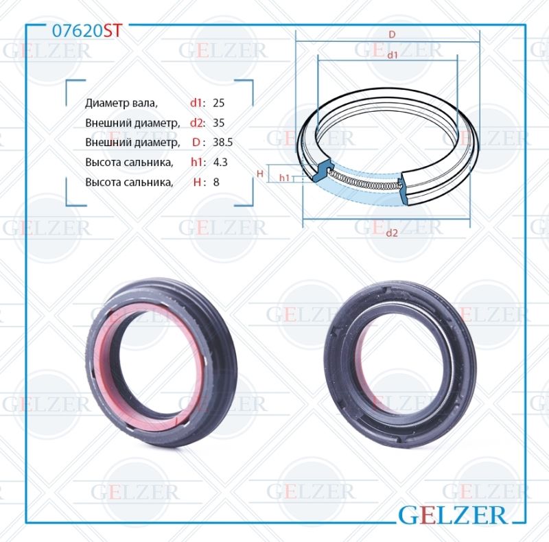 

Сальник рулевой рейки GELZER 25*35/38.5*4.3/8 (6V2) 07620ST, 07620ST
