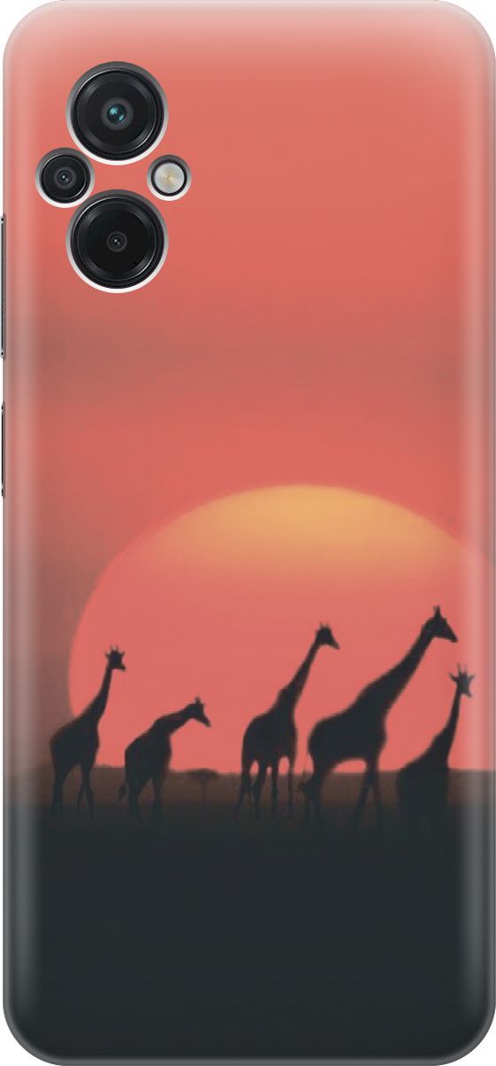 

Силиконовый чехол на Xiaomi Poco M5 "Жирафы", Красный, 15140