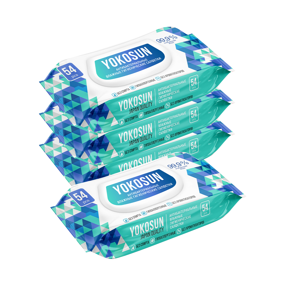 Антибактериальные влажные гигиенические салфетки YokoSun Megabox 54 шт.х4 4602009725999