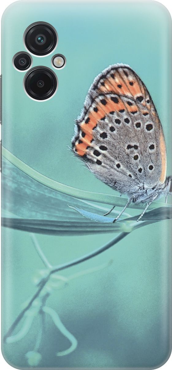 

Силиконовый чехол на Xiaomi Poco M5 "Бабочка на листке", Голубой;оранжевый, 15138