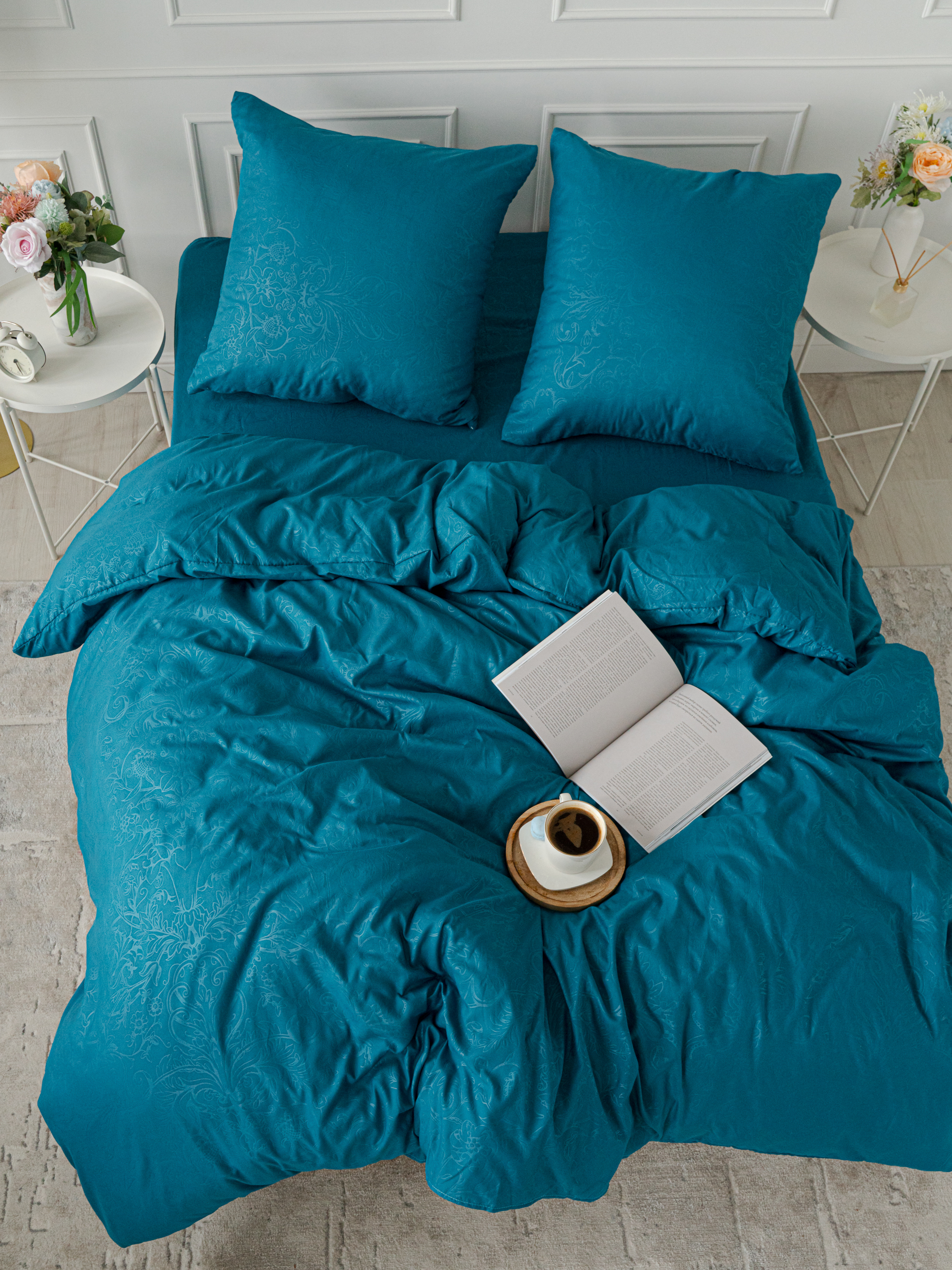 Постельное белье 1,5-спальное Павлина Laura, полисатин, бирюзовый