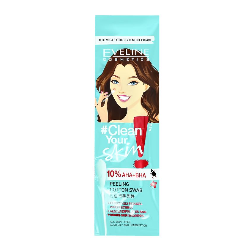 

Ватная палочка для пилинга EVELINE CLEAN YOUR SKIN с 10% АНА+BHA кислотами 1 шт