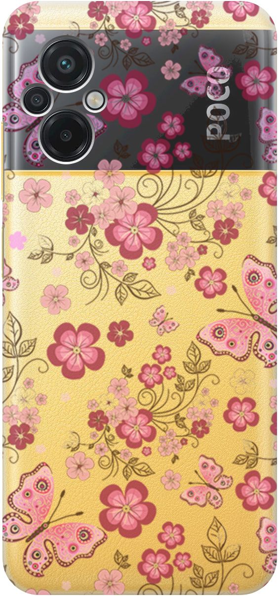 

Чехол на Poco M5 "Butterflies and Flowers" прозрачный, Прозрачный;розовый, 15148
