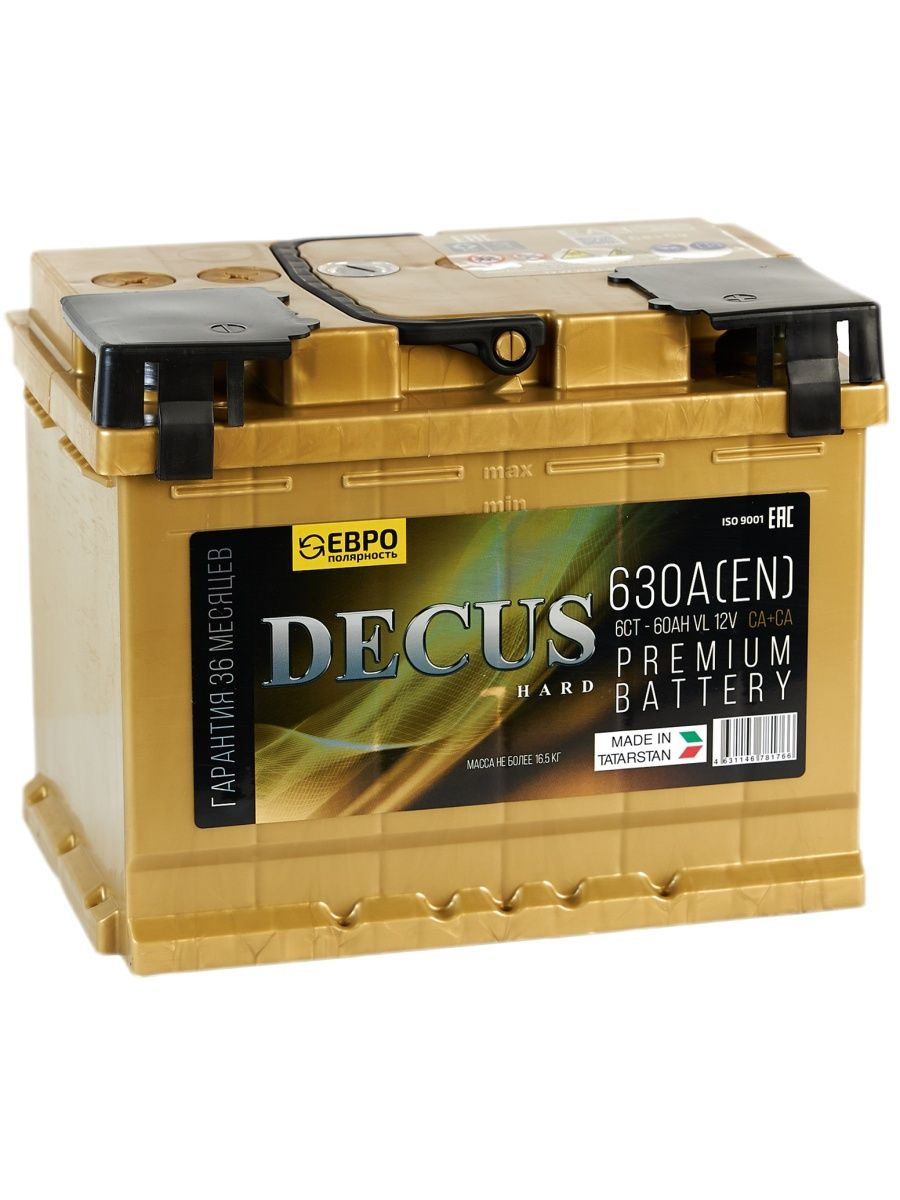 

DECUS 060255K01D_2022 Аккумулятор 60 а/ч "DECUS" 630A (прямая полярность) (242*175*190)_20