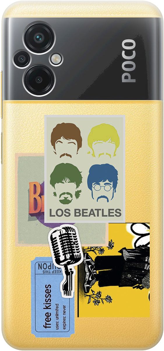 

Чехол на Xiaomi Poco M5 "Beatles Stickers" прозрачный, Прозрачный;бежевый, 15149