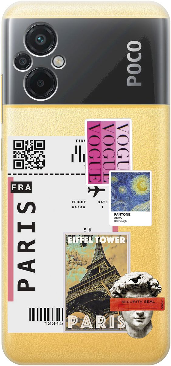 

Силиконовый чехол на Xiaomi Poco M5 "Paris Stickers" прозрачный, Прозрачный;бежевый, 15149