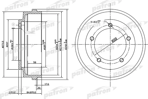 

Тормозной барабан PATRON PDR1067