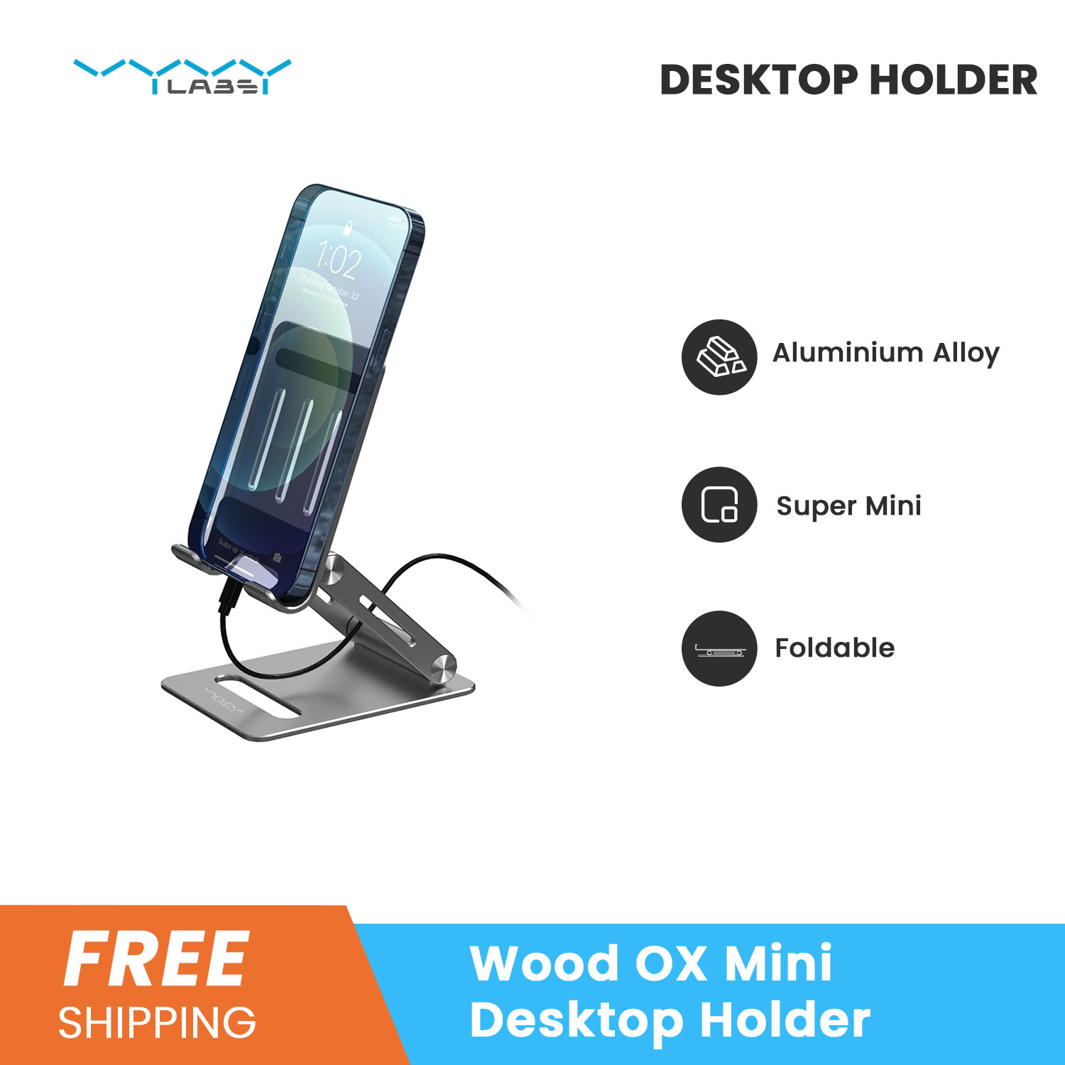 Складная регулируемая подставка Vyvylabs Wood OX Mini Desktop Holder Tarnish VFMFS-01 Gray