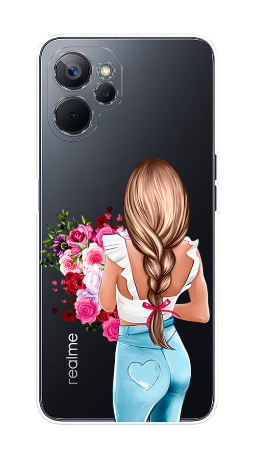 

Чехол на Realme 9i 5G "Девушка с цветами", Коричневый;розовый;бирюзовый, 2514050-6