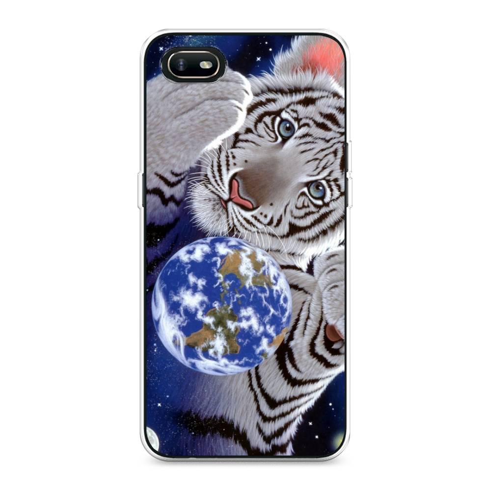 

Чехол на Oppo A1k "Тигренок и Земля", Синий;белый;черный, 252150-1