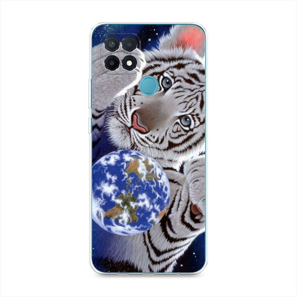 

Чехол на Oppo A15 Тигренок и Земля, Синий;белый;черный, 255650-1