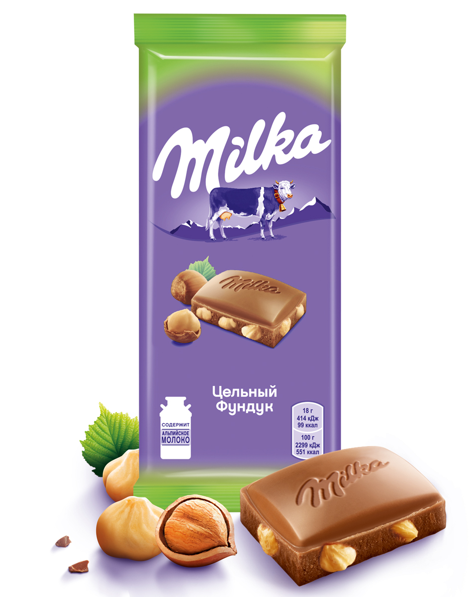 Шоколад Milka молочный с цельным фундуком 85 г