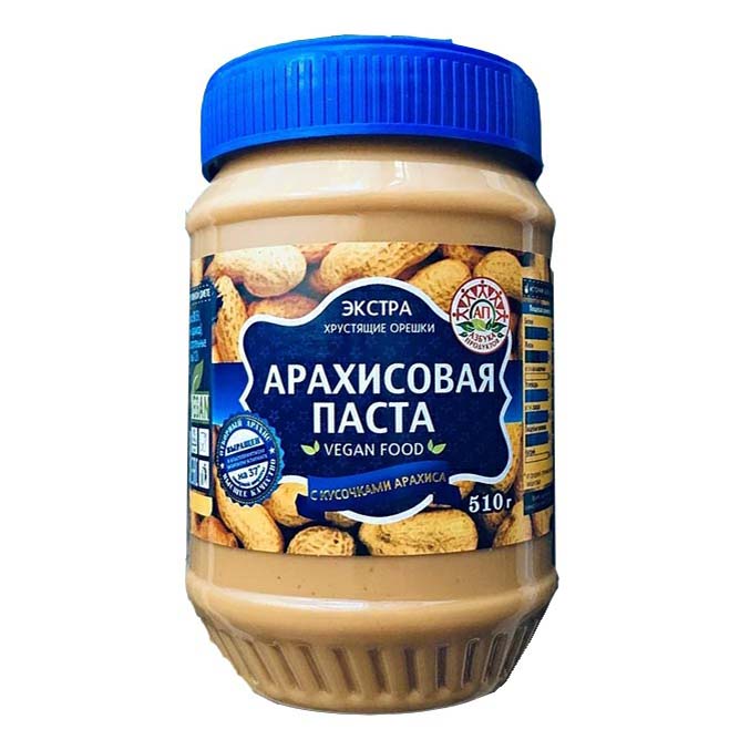 Паста Азбука Продуктов арахисовая с кусочками арахиса 510 г