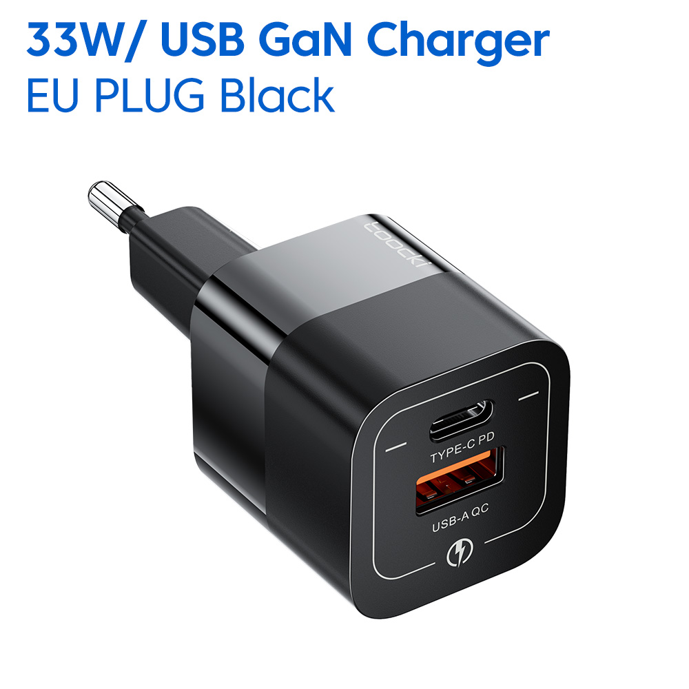 Сетевое зарядное устройство Toocki GaN Travel Charger  1xUSB, 1xUSB Type-C 3 А черный