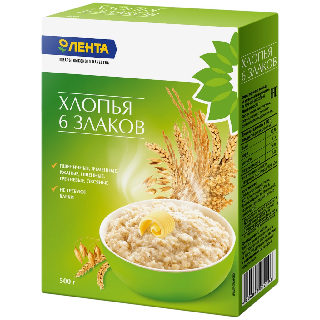 Хлопья Лента 6 злаков 500 г