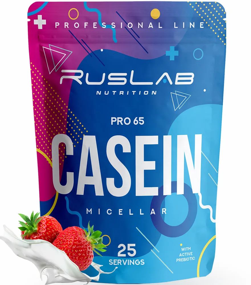 Казеиновый протеин CASEIN PRO 65, клубника со сливками, 800 г