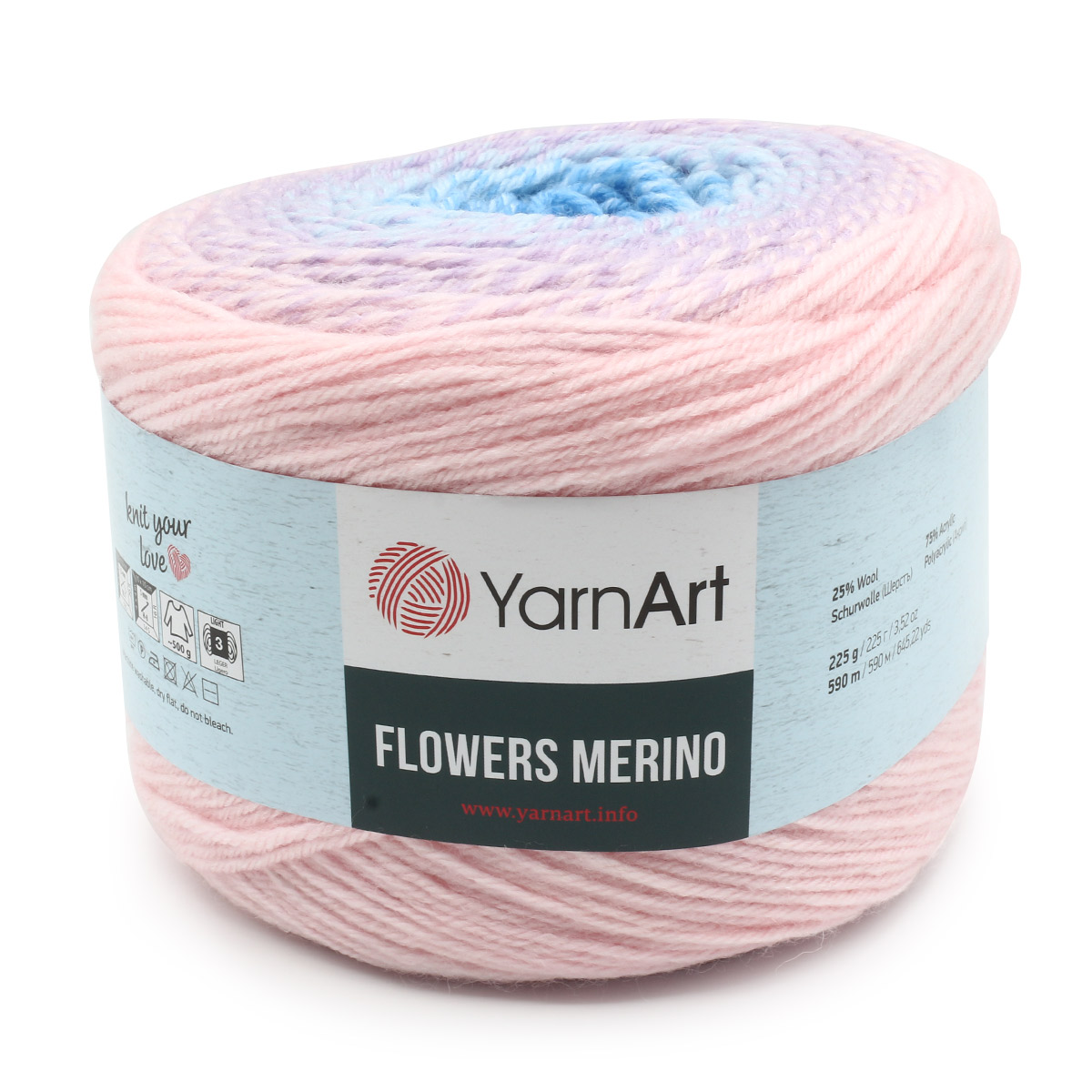 

Пряжа YarnArt Flowers Merino 225г, 590м (шерсть, акрил) (551 секционный), 2 мотка, Розовый, Flowers Merino