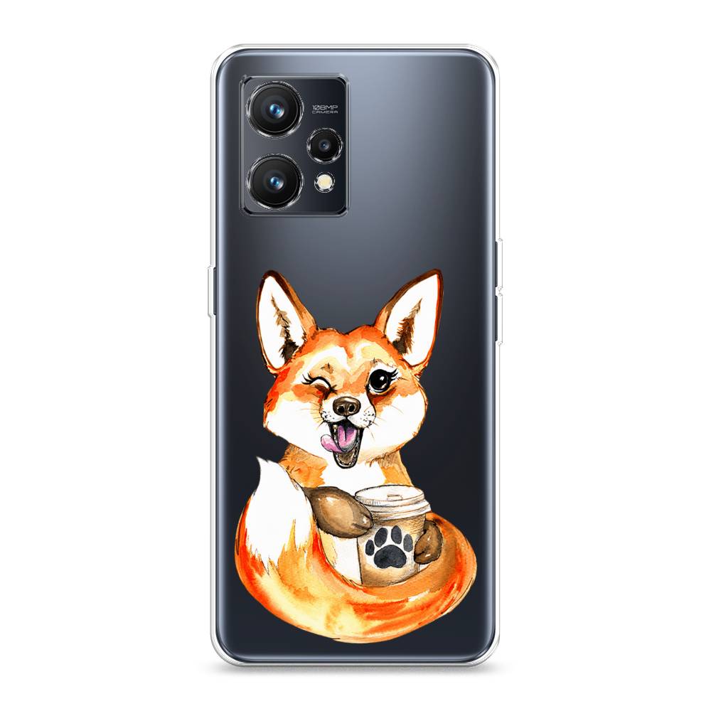 

Чехол на Realme 9 4G "Подмигивающая лиса с кофе", Оранжевый;белый;коричневый, 257250-4
