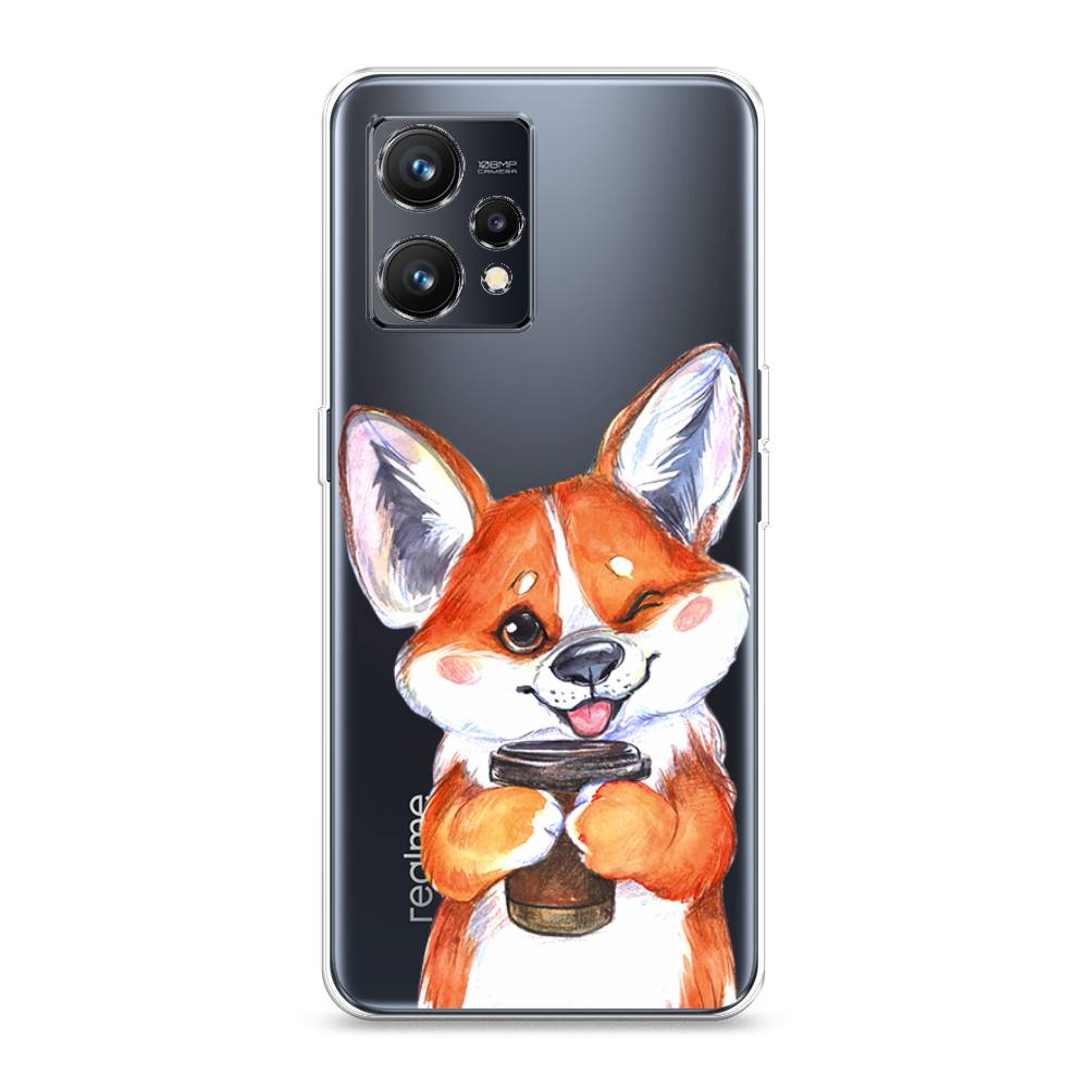 

Чехол на Realme 9 4G "Корги с кофе", Оранжевый;белый, 257250-4