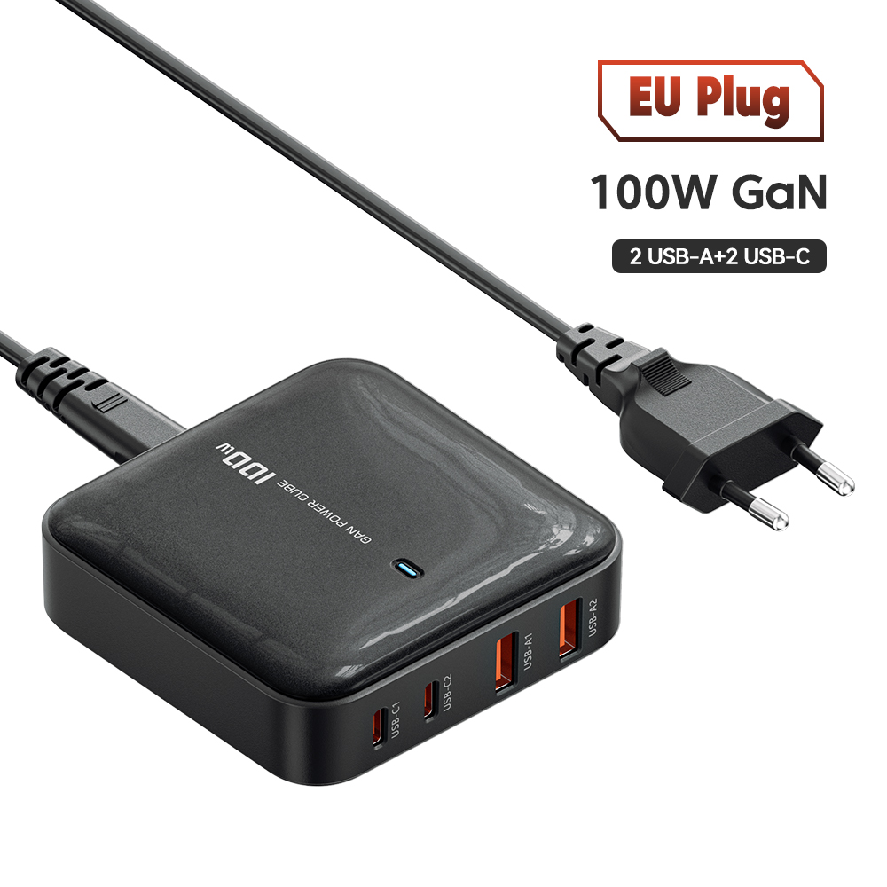 Сетевое зарядное устройство Toocki 100W Desktop GaN Charger  2xUSB, 2xUSB Type-C черный