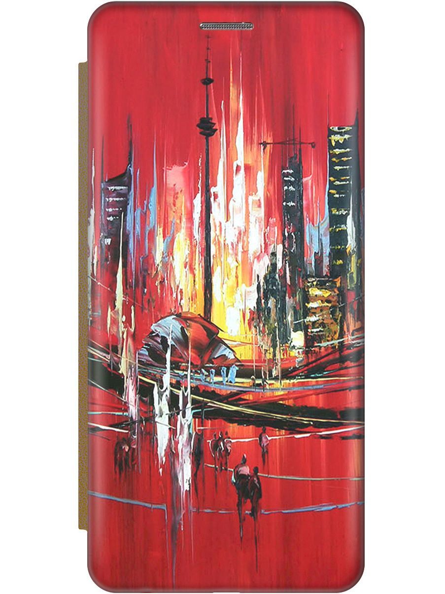 

Чехол-книжка на Xiaomi Poco M5 "Акварельный город" золотистый, Красный;черный, 15160