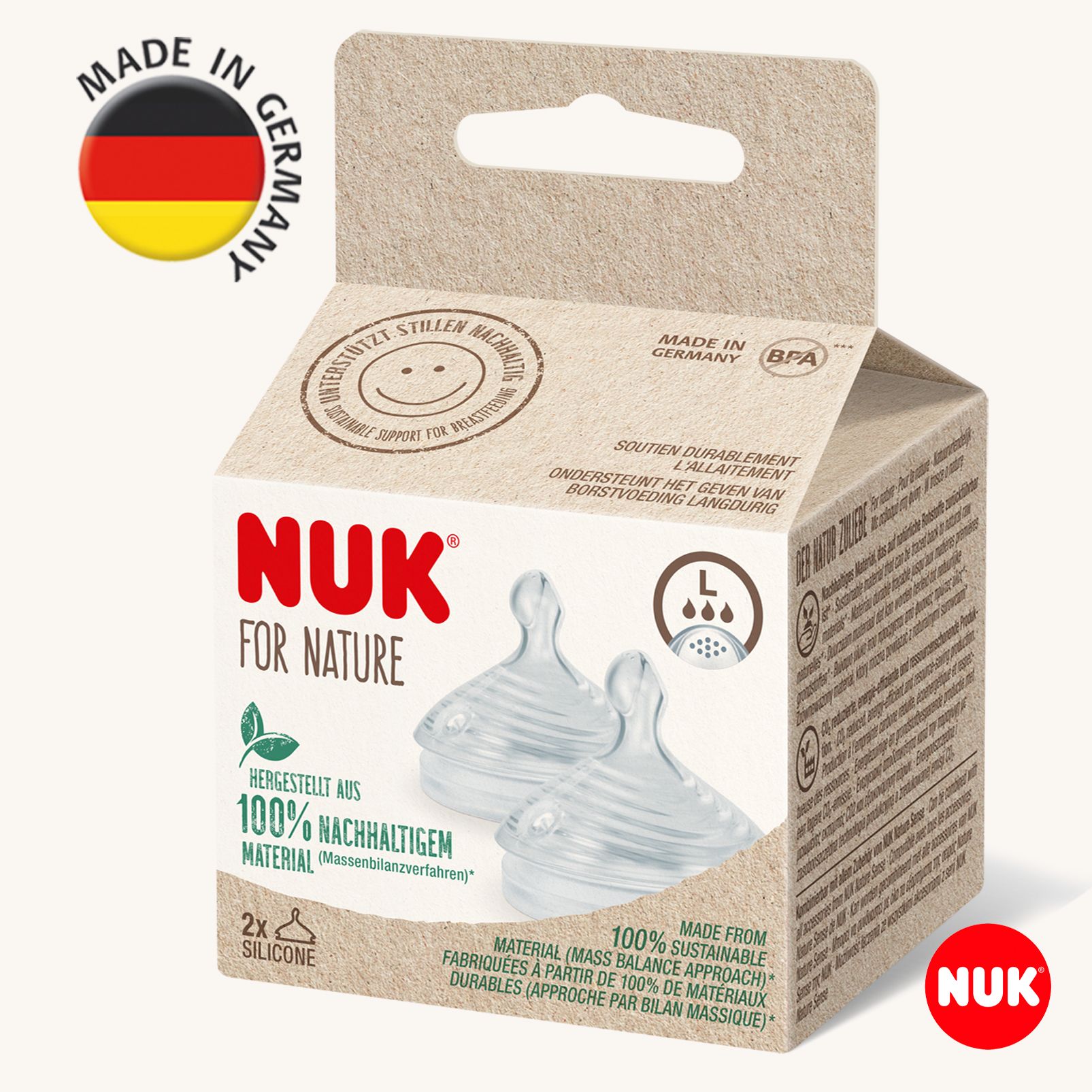 Соска NUK For Nature из силикона с отверстием L 2 шт 1297₽