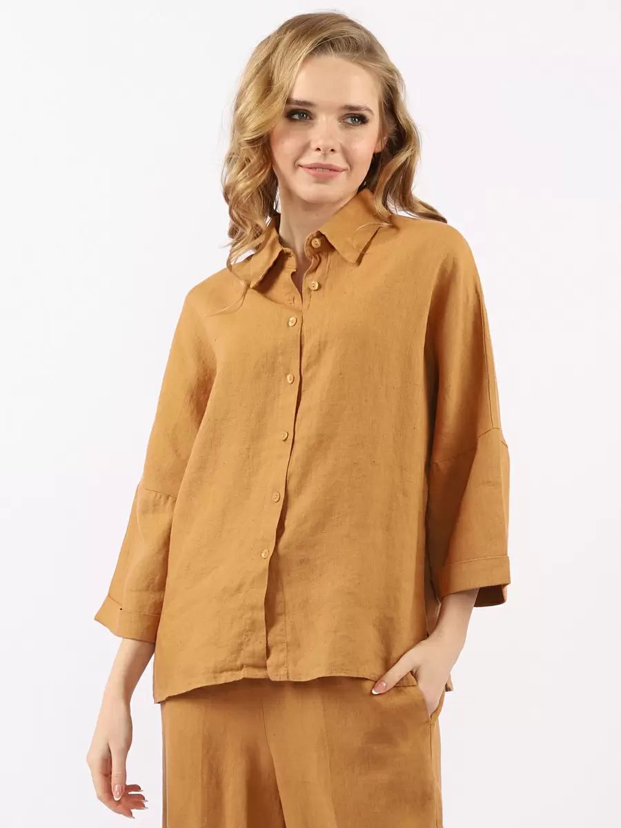 Рубашка женская EQmoda 9540 коричневая 42 RU