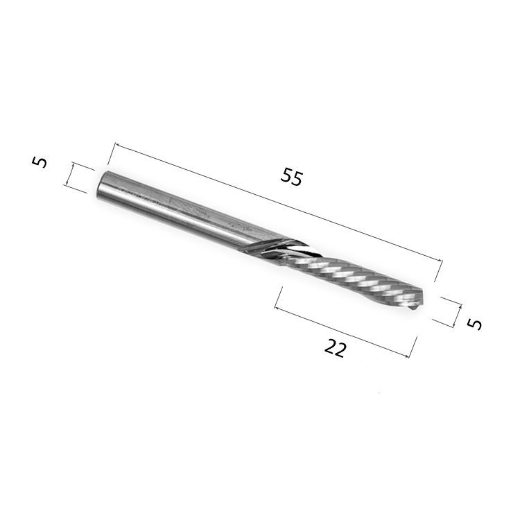 Фреза спиральная однозаходная стружка вниз DJTOL A1LXD5.22 для станка ЧПУ