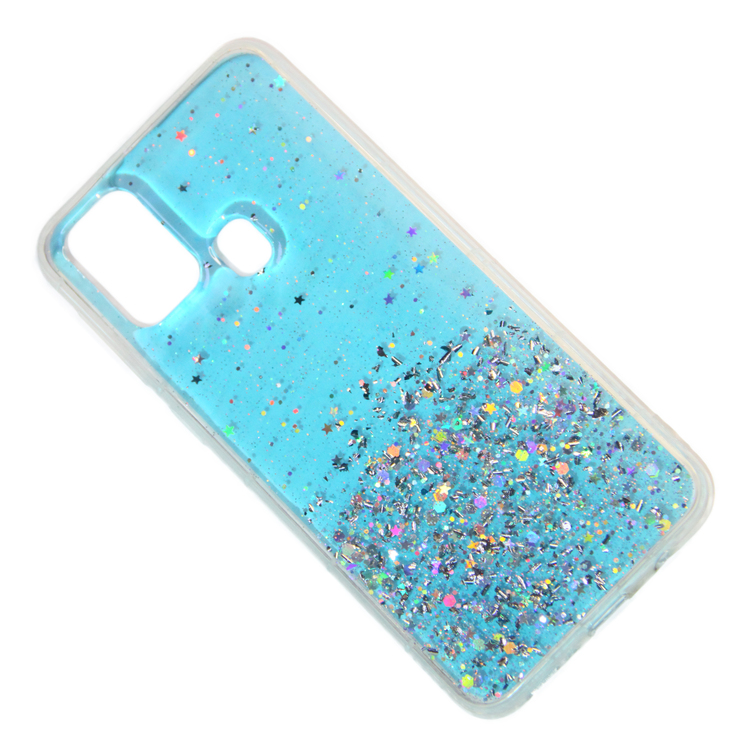 Чехол Samsung SM-M315F (Galaxy M31) силиконовый с блестками <голубой>