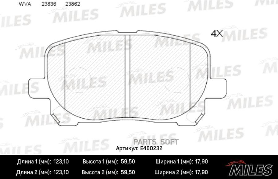 

Тормозные колодки Miles передние e400232