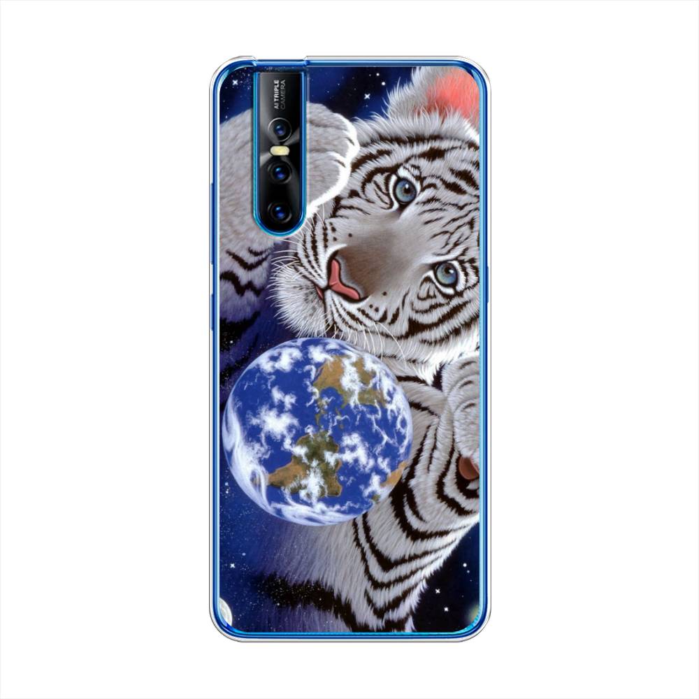 

Чехол на Vivo V15 Pro "Тигренок и Земля", Синий;белый;черный, 261150-1
