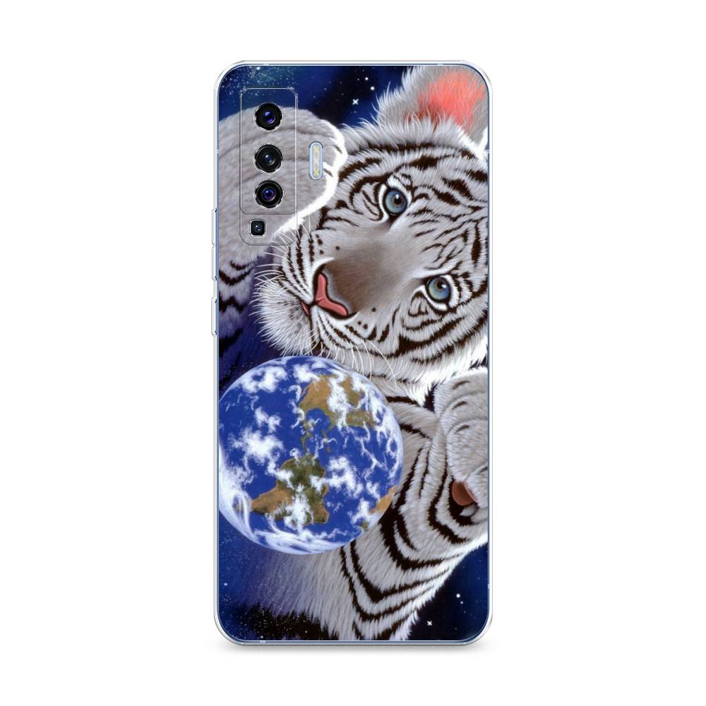 

Чехол на Vivo X50 "Тигренок и Земля", Синий;белый;черный, 262250-1