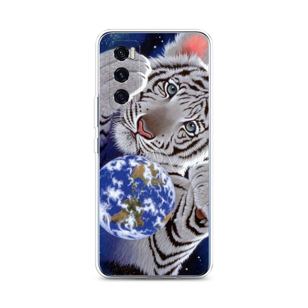 

Чехол на Vivo V20 SE "Тигренок и Земля", Синий;белый;черный, 263550-1
