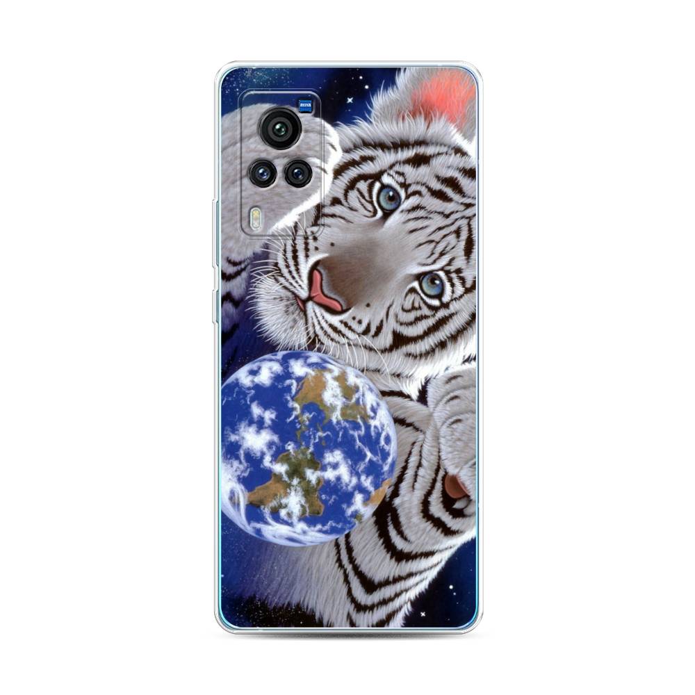 

Чехол на Vivo X60 Pro "Тигренок и Земля", Синий;белый;черный, 263850-1